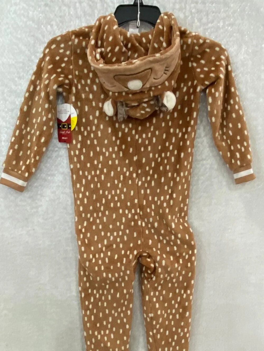 North Pole Deer Union Suit Pajamas Hooded Kids 6/7 XS Brown Plush Fleece